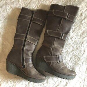 Fly London Tall Leather Wedge Heel Leven Boots
